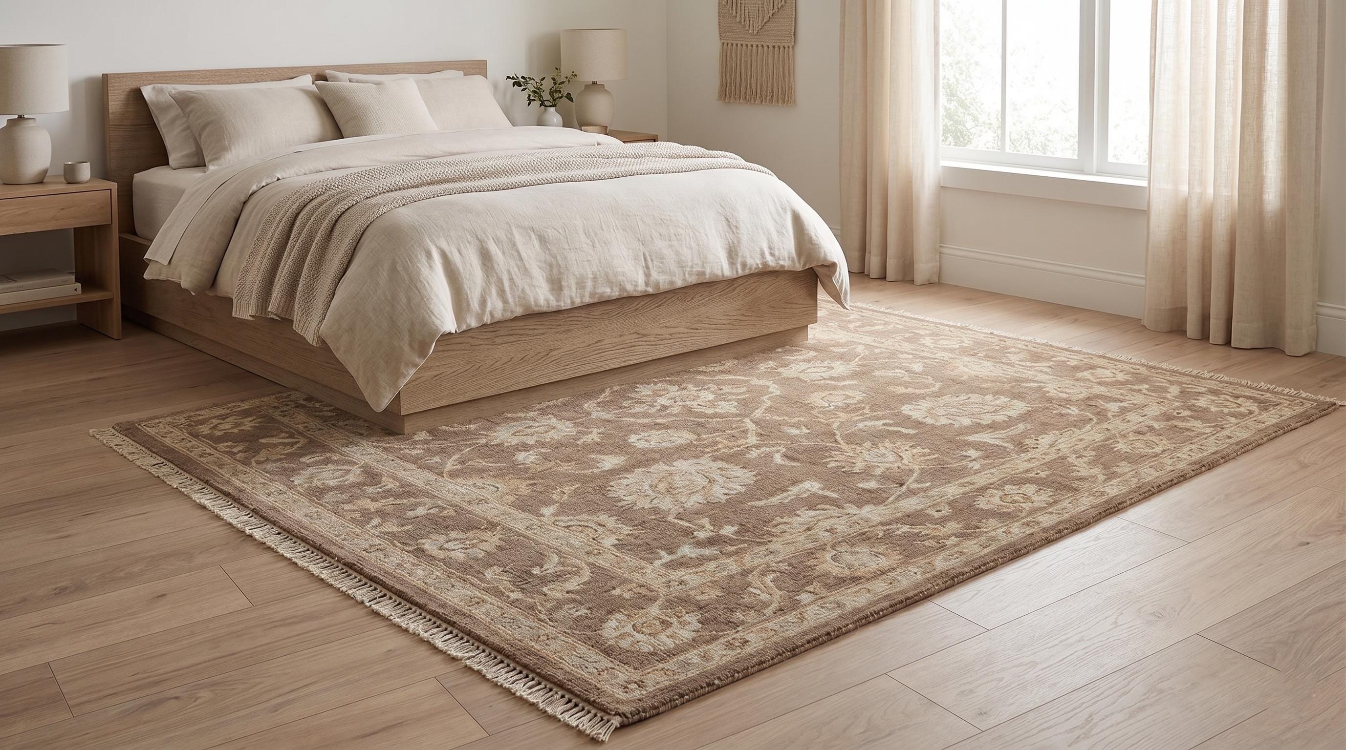 Hand Knotted Wool Rug, Neutral Floral Oushak Style Carpet, Beige Brown Area Rug