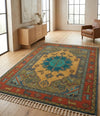 Hand Knotted Wool Rug, Southwestern Tribal Geometric Boho Carpet