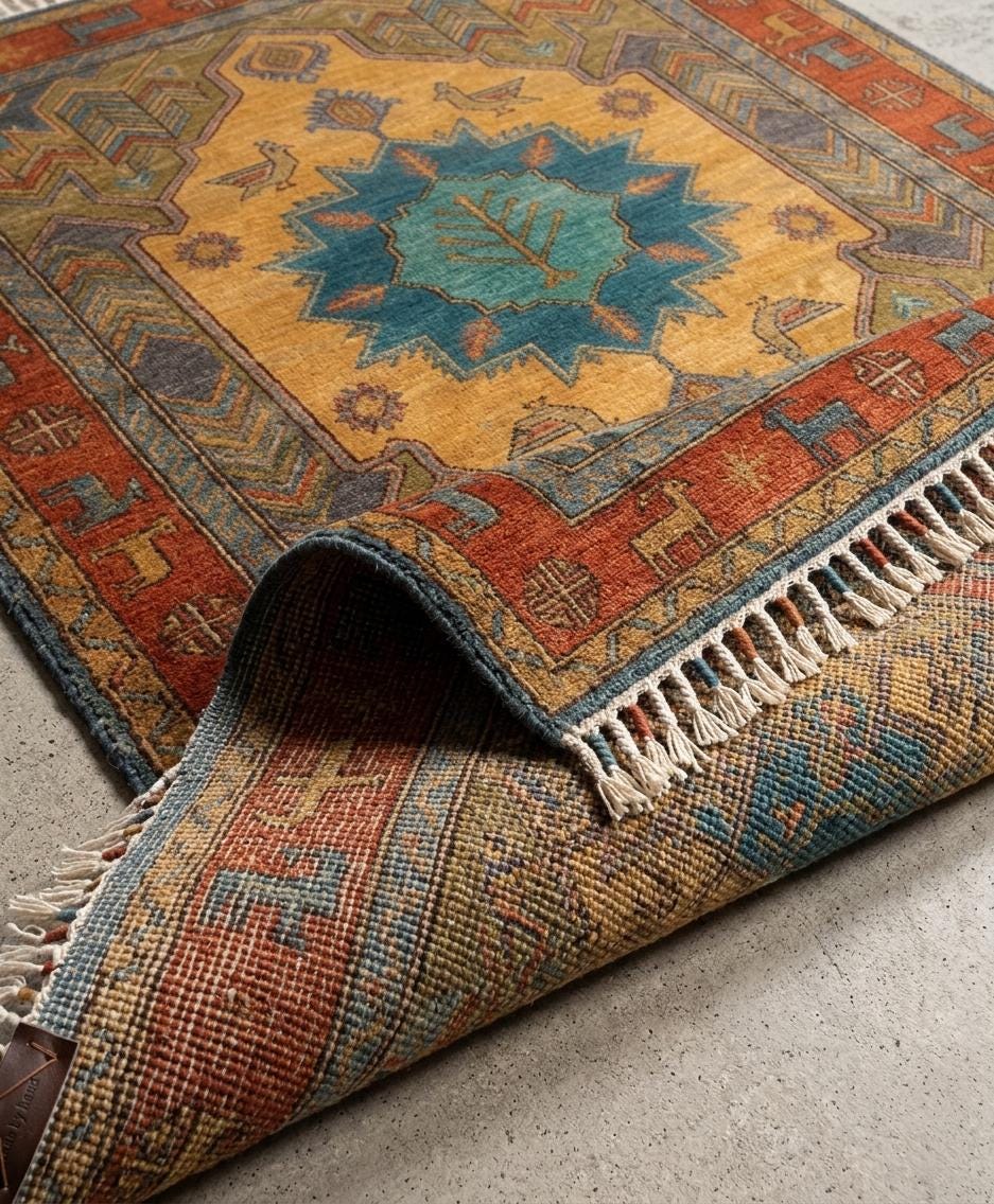Hand Knotted Wool Rug, Southwestern Tribal Geometric Boho Carpet