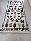 Hand Knotted Wool Rug, Scandinavian Folk Art, Tree Bird Pattern, Rustic Nordic Kilim