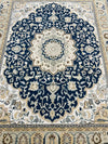 Hand Knotted Wool Medallion Rug, Navy Blue Floral Persian Style Carpet