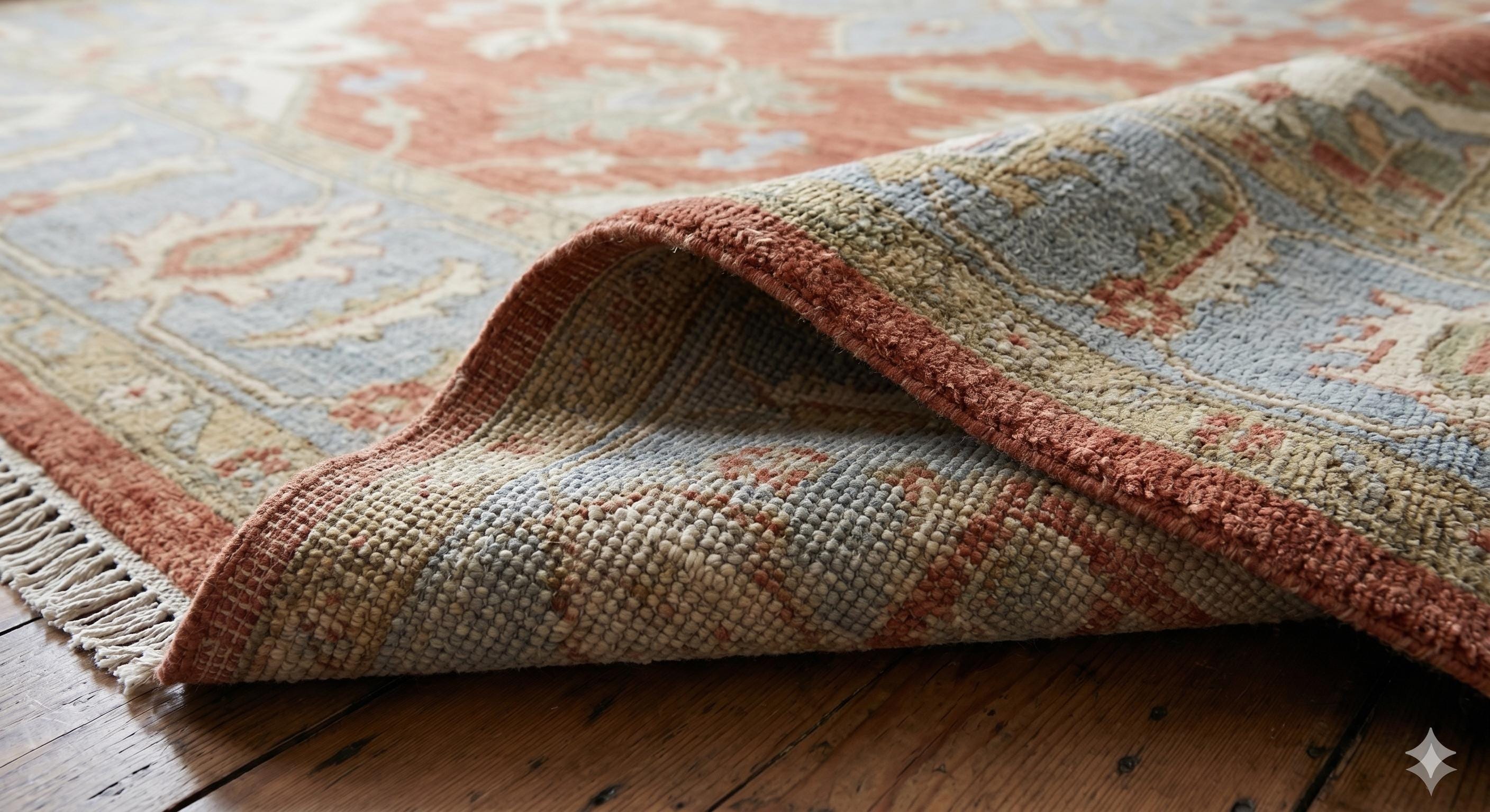 Handmade Oushak Wool Rug, Turkish Floral Carpet, Terracotta Blue Living Room Decor