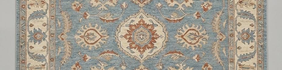Hand Knotted Oushak Rug, Light Blue Turkish Floral Wool Carpet