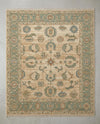 Handmade Oushak Wool Rug, Turkish Floral Carpet, Beige Blue Area Rug