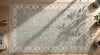 Hand Knotted Oushak Rug, Sage Green Floral Wool Carpet, Turkish Style Area Rug