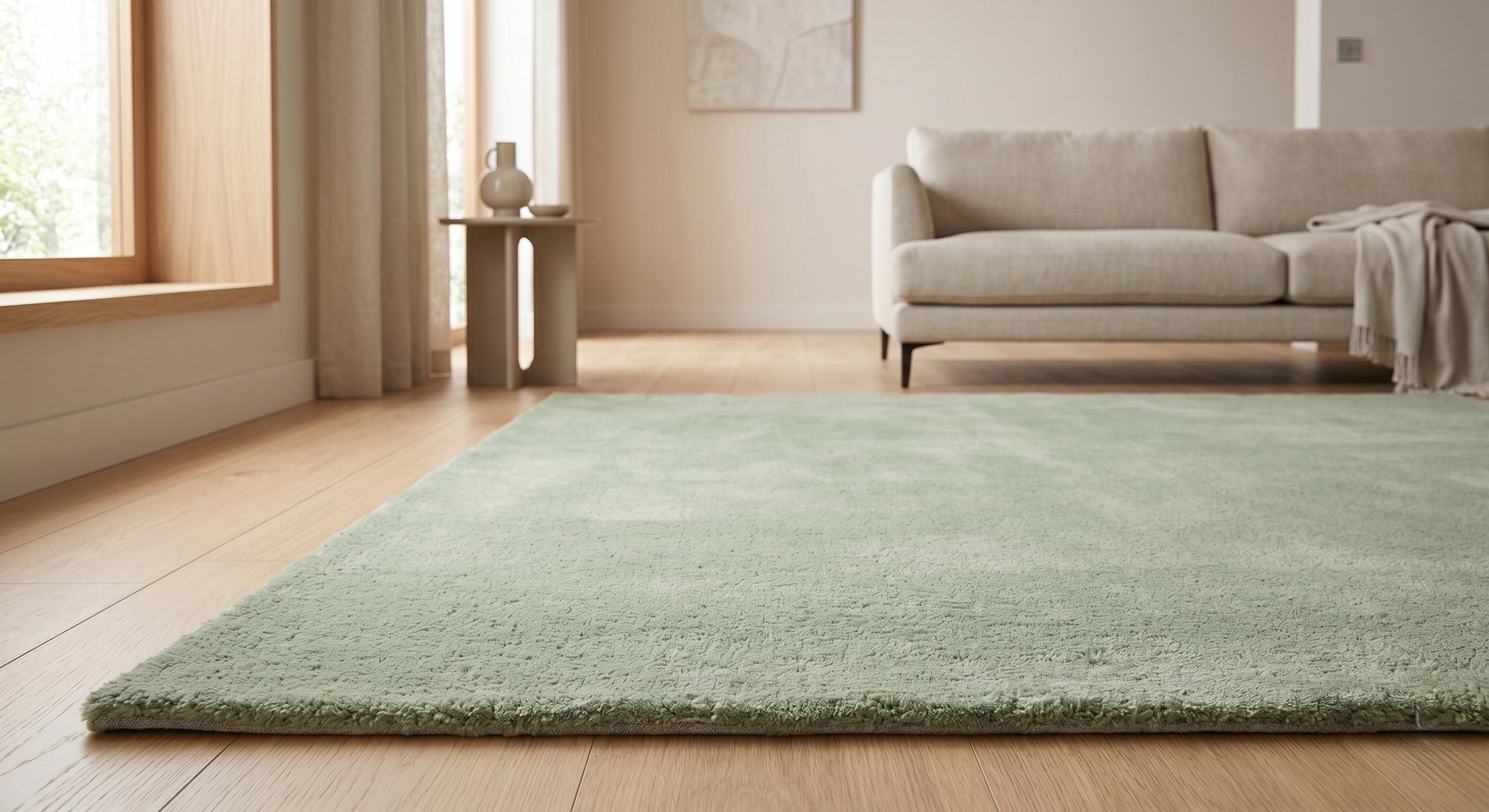 Sage Green Tufted Rug, Handmade Wool Area Rug, Minimalist Modern Rug, Soft Plush Carpet, Living Room Bedroom Decor