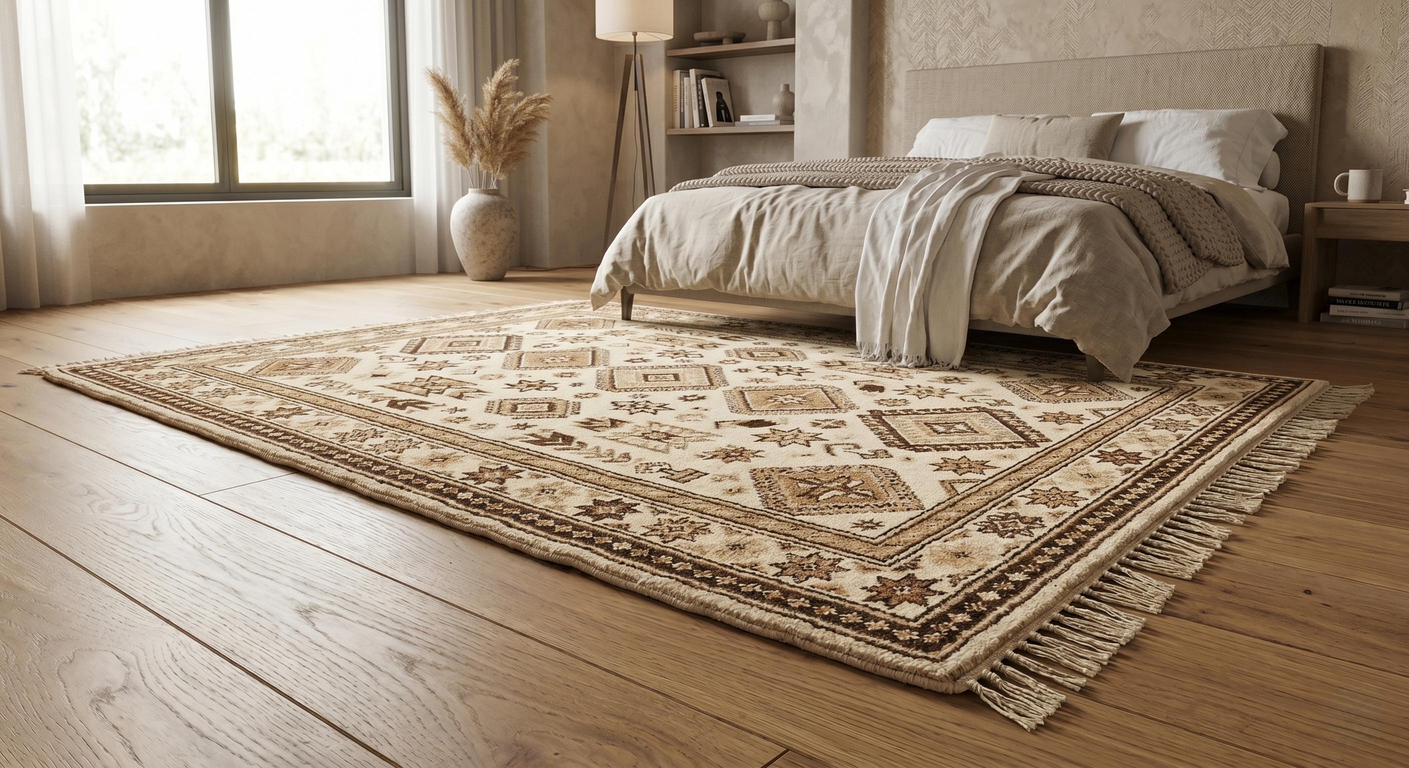 Hand Knotted Tribal Wool Rug, Beige Brown Area Rug, Vintage Inspired Geometric Carpet, Boho Living Room Rug, Handmade Fringe Rug