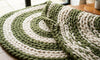 Handmade Chunky Wool Rug, Green Spiral Braided Circle Carpet, Boho Textured Modern Decor
