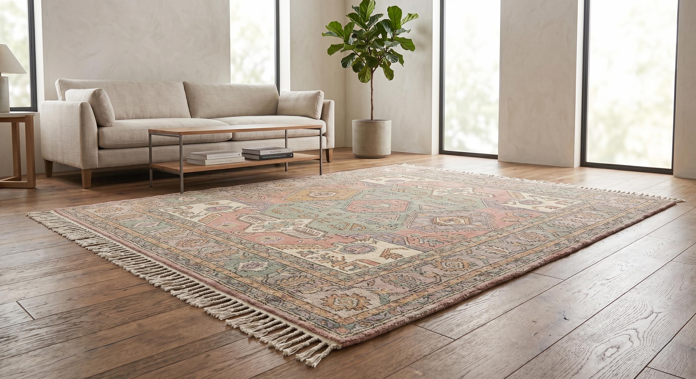 Handmade Pastel Knotted Rug, Handmade Wool Area Rug, Vintage Oushak Style Carpet, Boho Living Room Rug, Soft Pink Green Rug Size-9x12,8x10ft