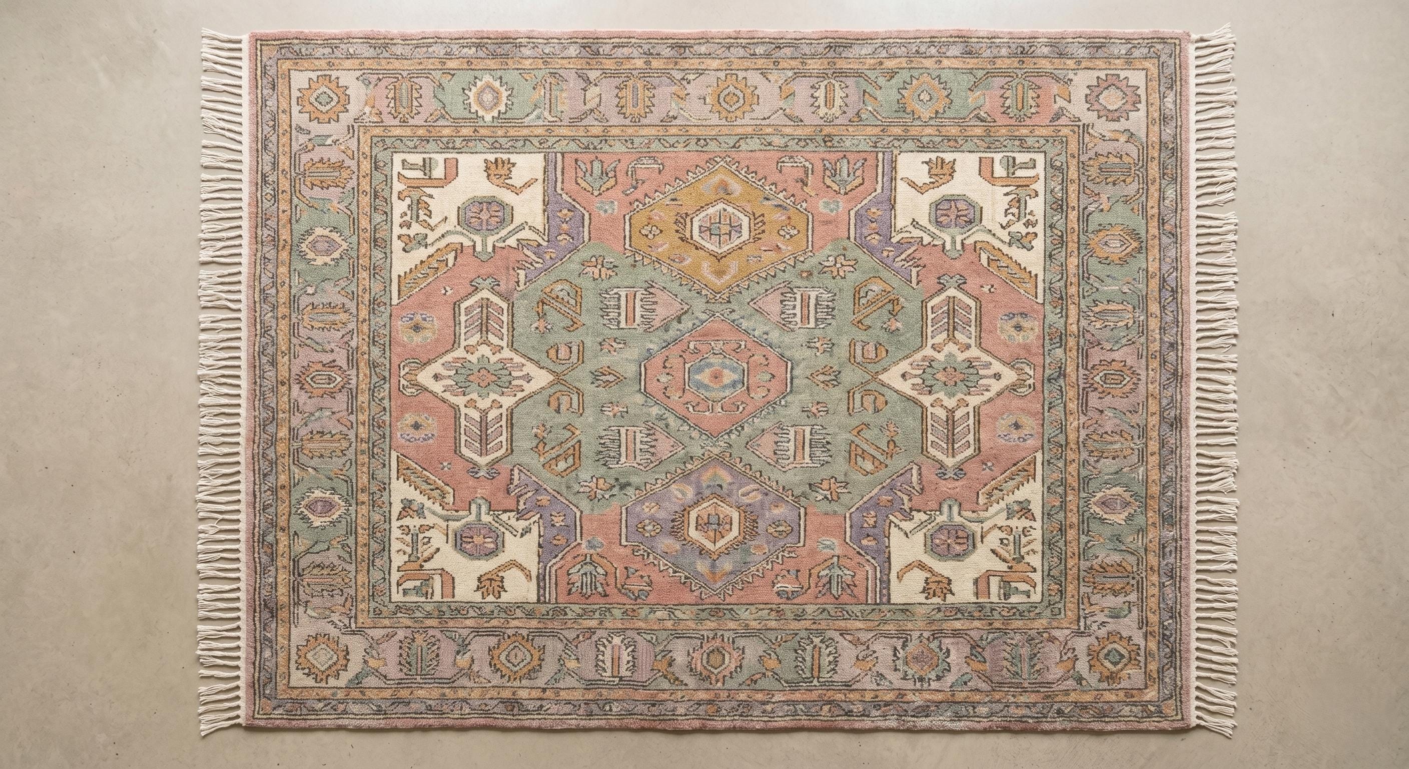 Handmade Pastel Knotted Rug, Handmade Wool Area Rug, Vintage Oushak Style Carpet, Boho Living Room Rug, Soft Pink Green Rug Size-9x12,8x10ft