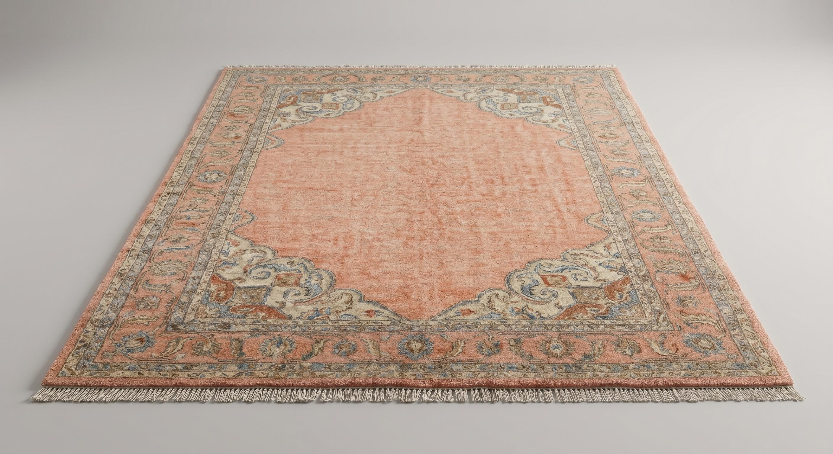 Hand Knotted Blush Pink Persian Wool Area Rug, Vintage Oriental Carpet