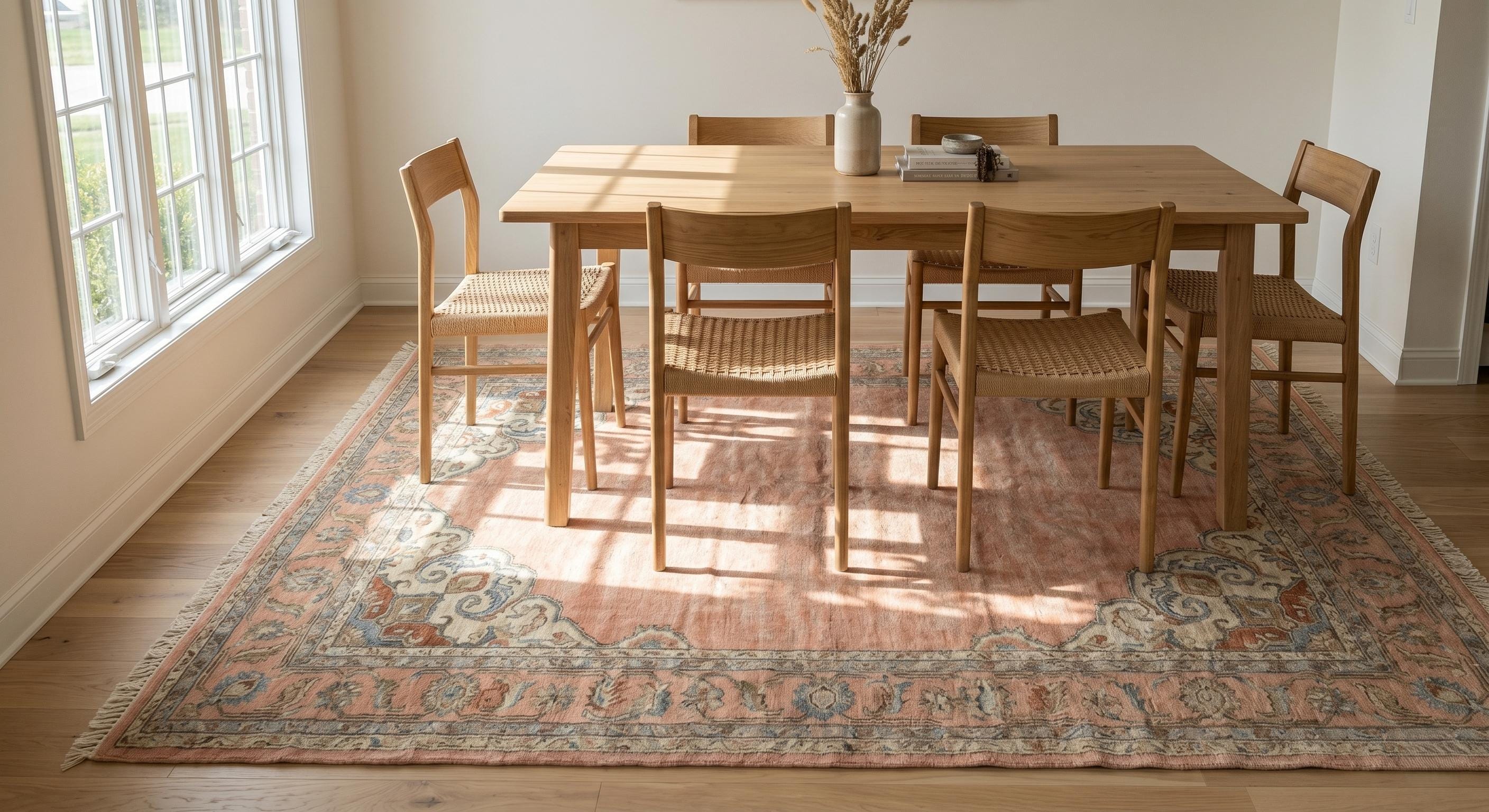 Hand Knotted Blush Pink Persian Wool Area Rug, Vintage Oriental Carpet