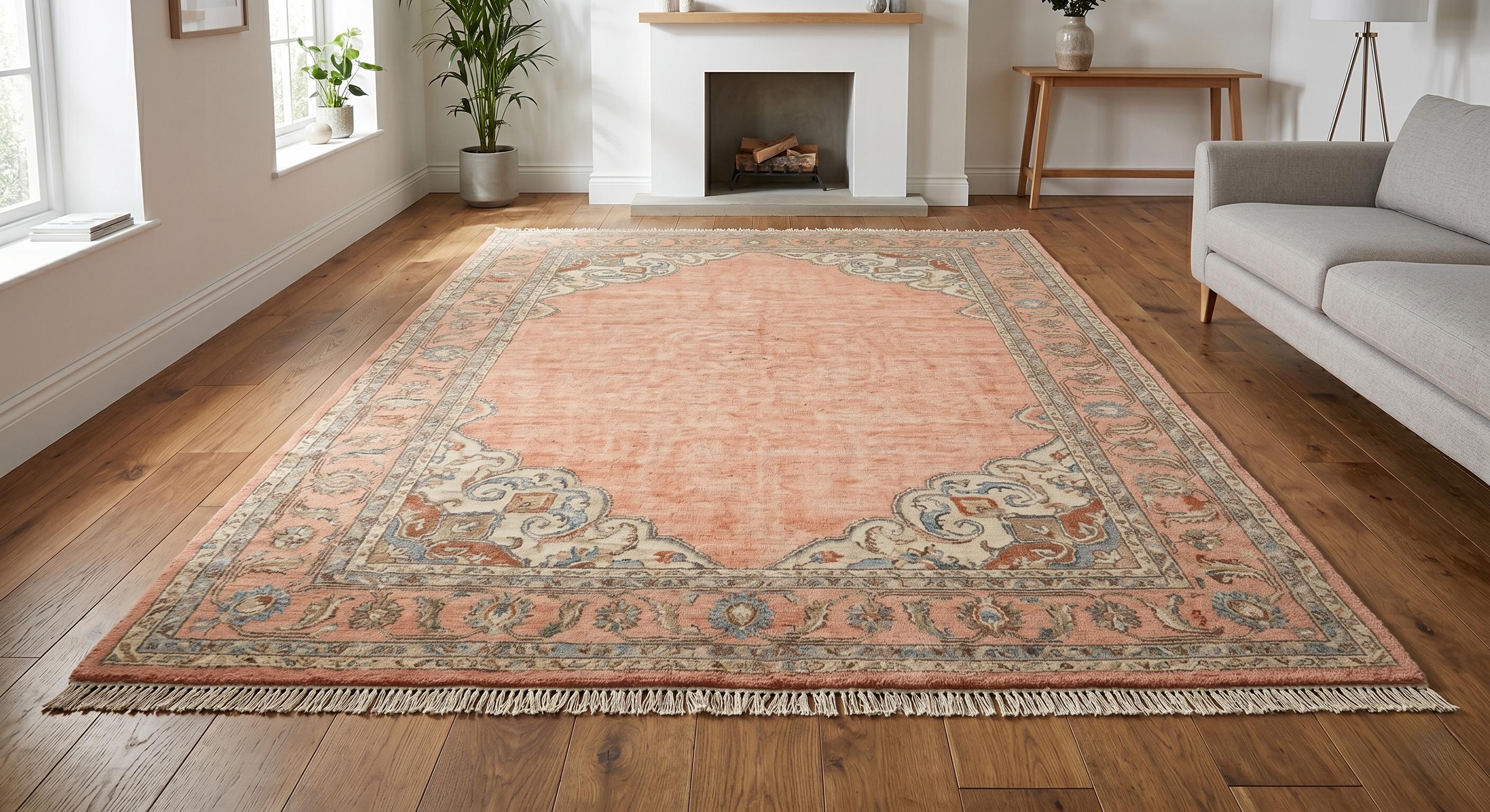 Hand Knotted Blush Pink Persian Wool Area Rug, Vintage Oriental Carpet