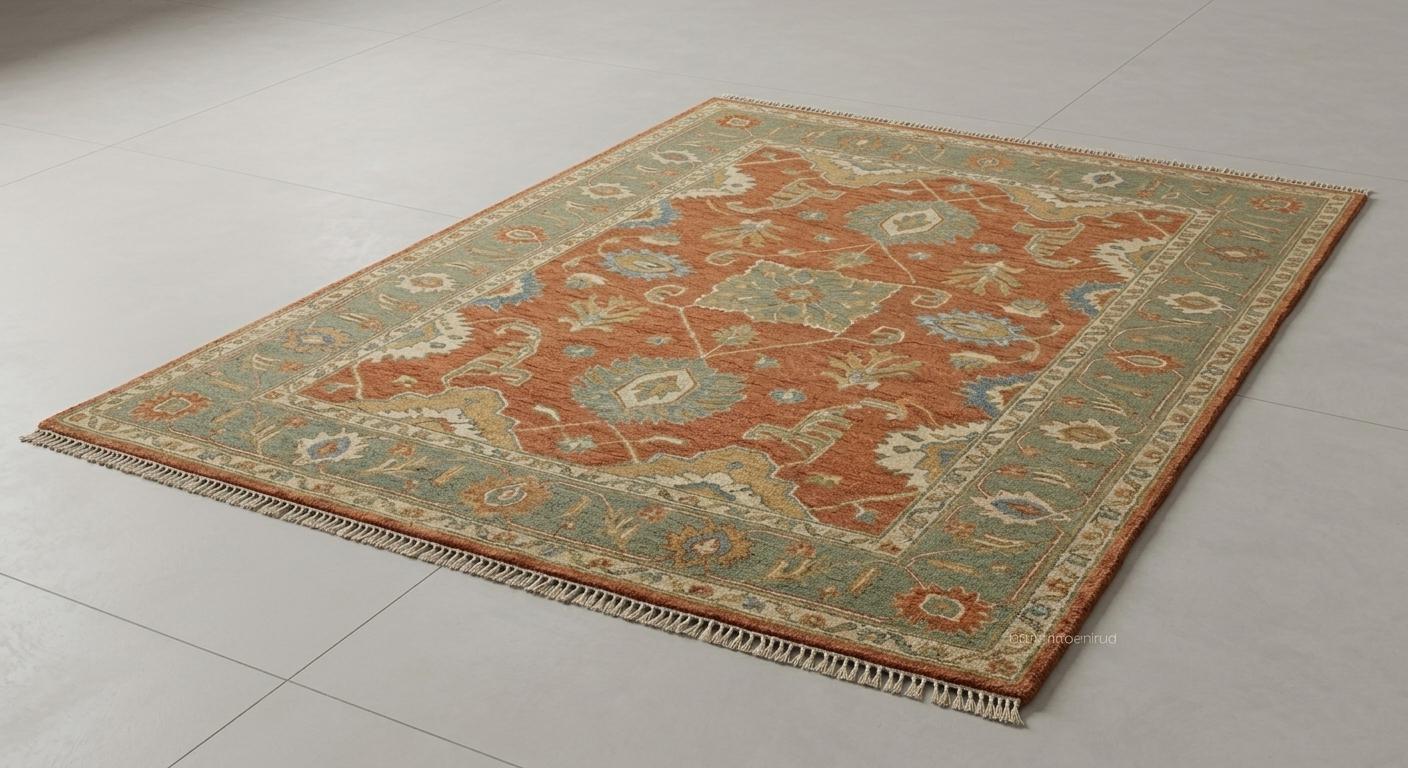 Hand Knotted Oushak Rug, Vintage Wool Area Rug, Terracotta Sage Green Carpet,Bedroom Style Rug, Handmade Living Room Rug, Size- 8x10,12x15ft