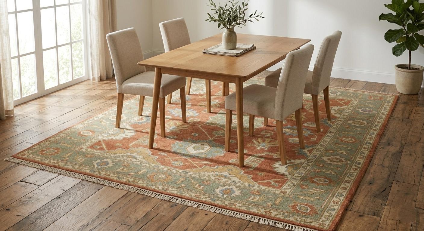 Hand Knotted Oushak Rug, Vintage Wool Area Rug, Terracotta Sage Green Carpet,Bedroom Style Rug, Handmade Living Room Rug, Size- 8x10,12x15ft