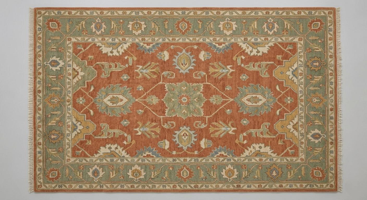 Hand Knotted Oushak Rug, Vintage Wool Area Rug, Terracotta Sage Green Carpet,Bedroom Style Rug, Handmade Living Room Rug, Size- 8x10,12x15ft