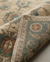 Handmade Oushak Wool Rug, Turkish Floral Carpet, Beige Blue Area Rug