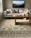 Handmade Oushak Wool Rug, Turkish Floral Carpet, Beige Blue Area Rug