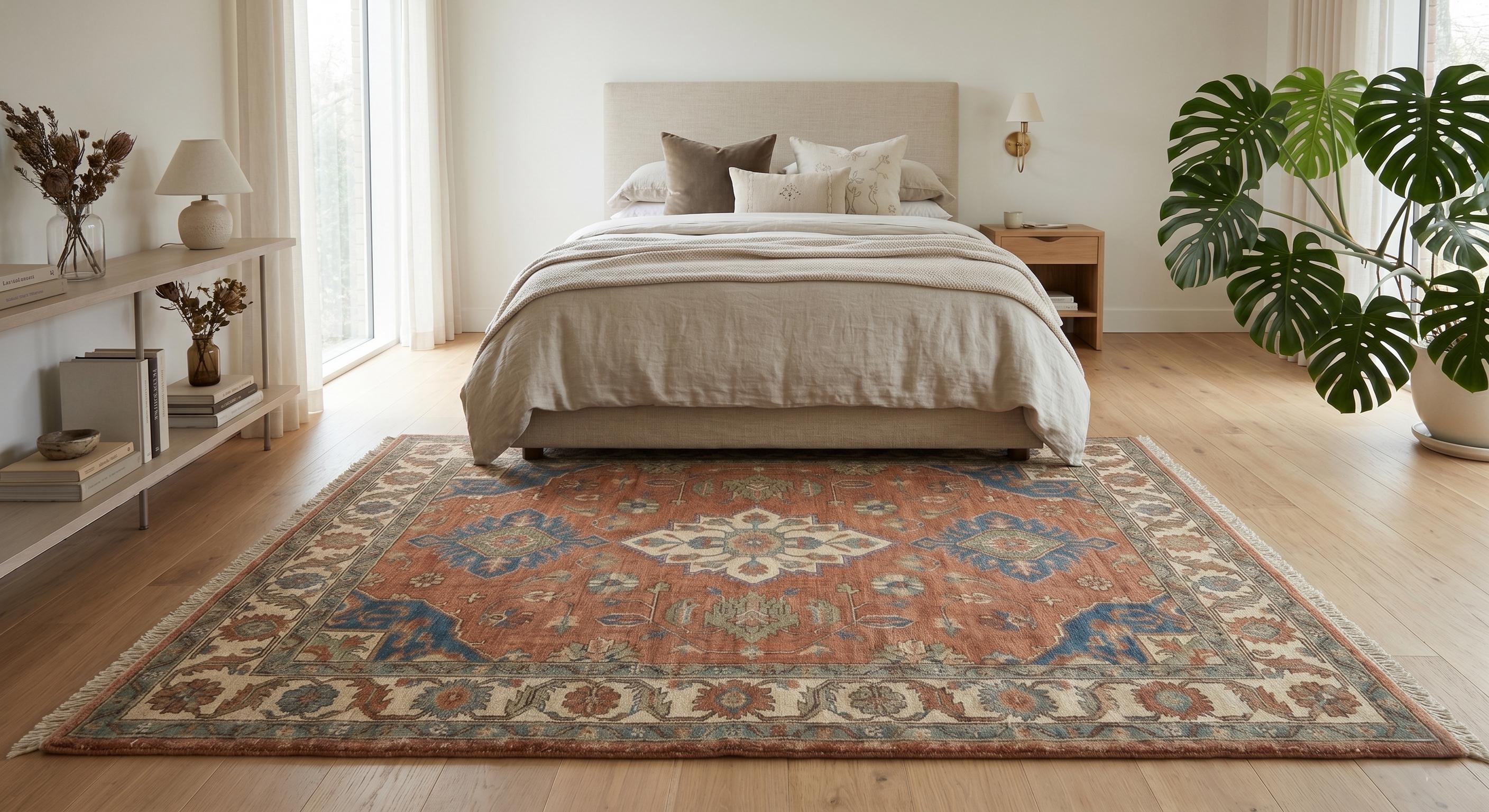 High Quality Hand Knotted Wool Rug, Terracotta Blue Area Rug, Vintage Style Carpet, Traditional Medallion Living Room Rug, Size-12x15,9x12ft