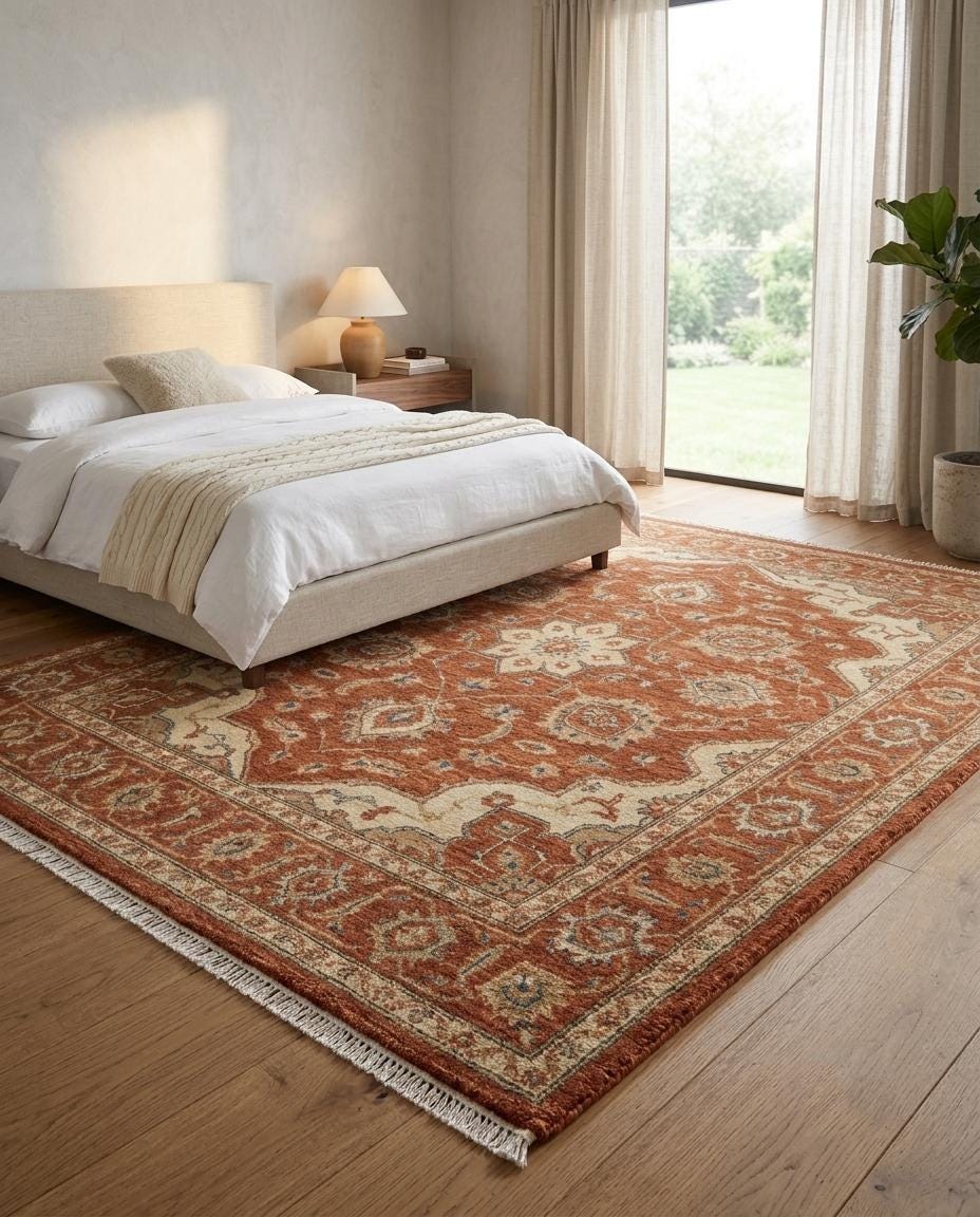 Hand Knotted Wool Area Rug, Traditional Persian Style Rug, Brown Beige Oriental Carpet, Handmade Living Room Rug, Custom Size