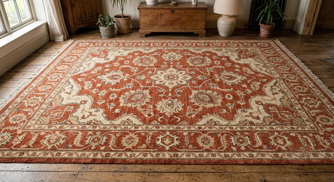 Hand Knotted Wool Area Rug, Traditional Persian Style Rug, Brown Beige Oriental Carpet, Handmade Living Room Rug, Custom Size