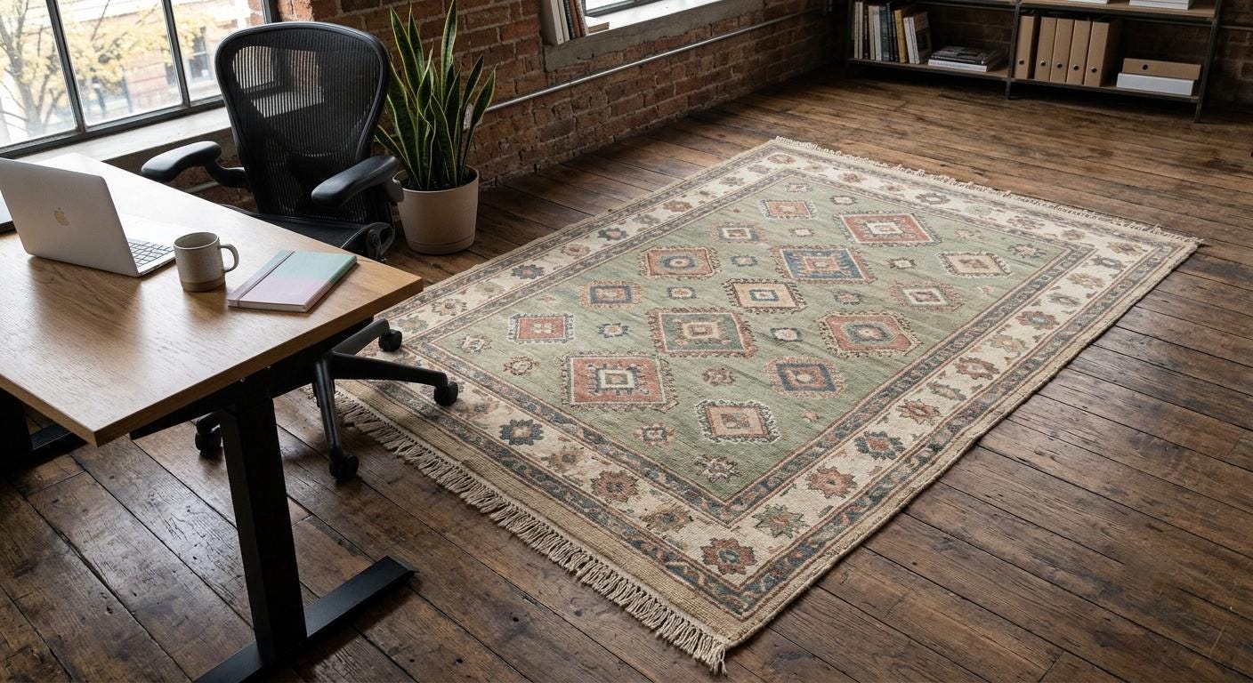 Handmade Wool Kazak Rug, Sage Green Area Rug, Hand Knotted Oriental Rug, Vintage Tribal Carpet, Living Room Rug