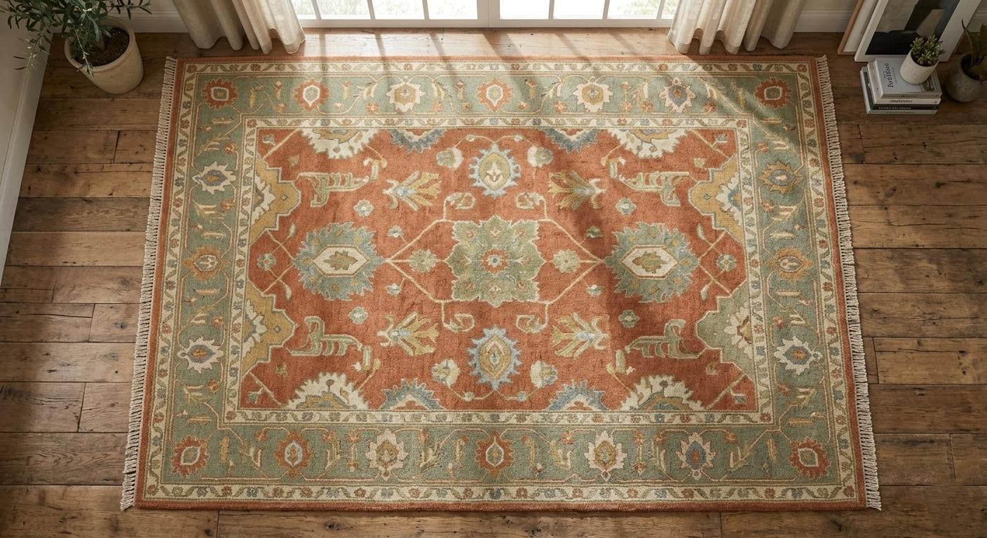Hand Knotted Oushak Rug, Vintage Wool Area Rug, Terracotta Sage Green Carpet,Bedroom Style Rug, Handmade Living Room Rug, Size- 8x10,12x15ft