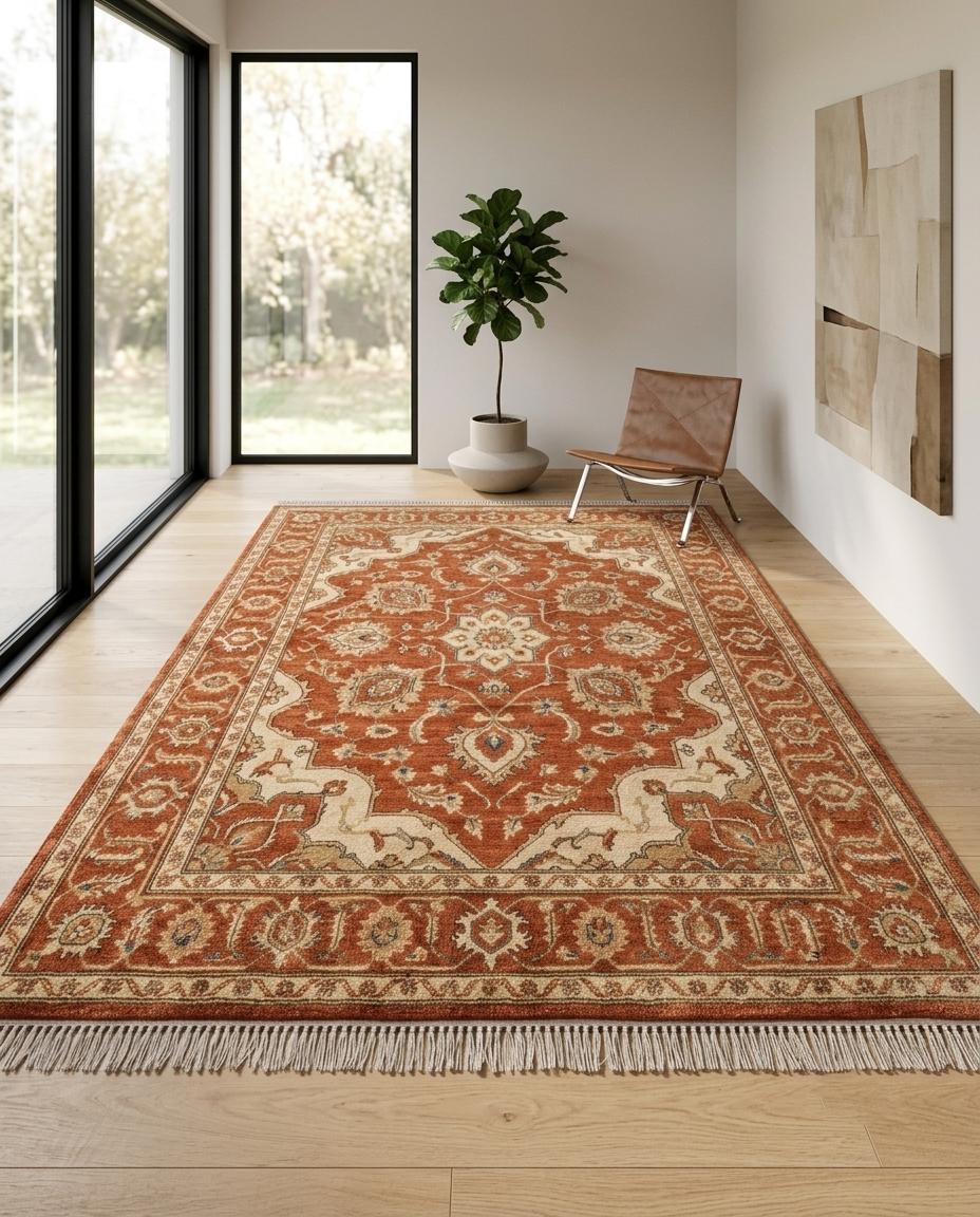 Hand Knotted Wool Area Rug, Traditional Persian Style Rug, Brown Beige Oriental Carpet, Handmade Living Room Rug, Custom Size