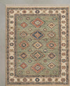 Handmade Wool Kazak Rug, Sage Green Area Rug, Hand Knotted Oriental Rug, Vintage Tribal Carpet, Living Room Rug
