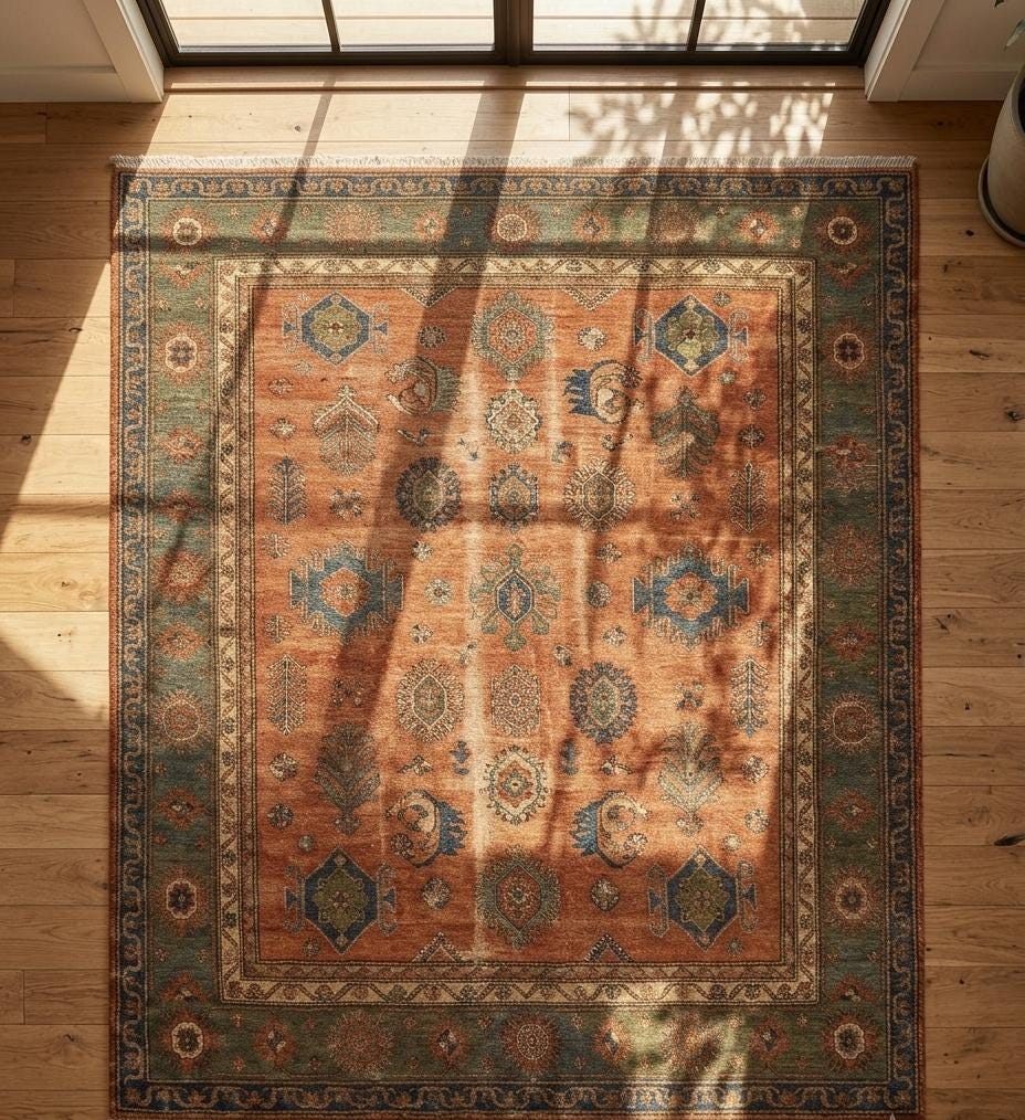 Handmade Knotted Wool Rug, Vintage Tribal Area Rug, Turkish Oushak Style Carpet, Boho Living Room Rug, Custom Size Rug