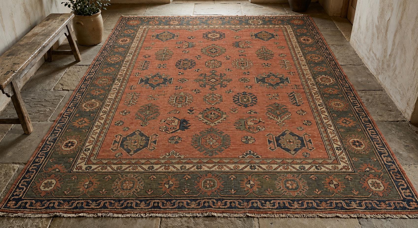 Handmade Knotted Wool Rug, Vintage Tribal Area Rug, Turkish Oushak Style Carpet, Boho Living Room Rug, Custom Size Rug
